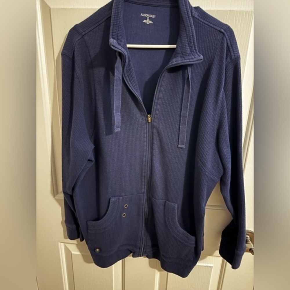 Allison Daley II Plus Full Zip Jacket Pockets Navy Blue Size 2X